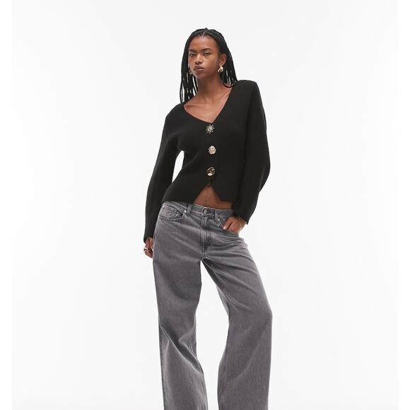 Mango Black Oversized Cardigan XS with Gold Buttons - Picture 3 of 6